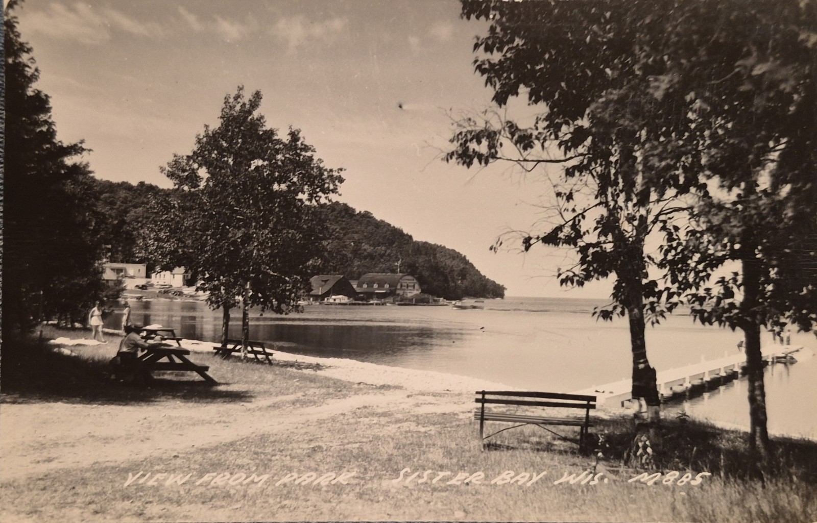 RPPC Sister Bay Wisconsin Real Photo View From Park 1950 Postcard To Van Wert Oh