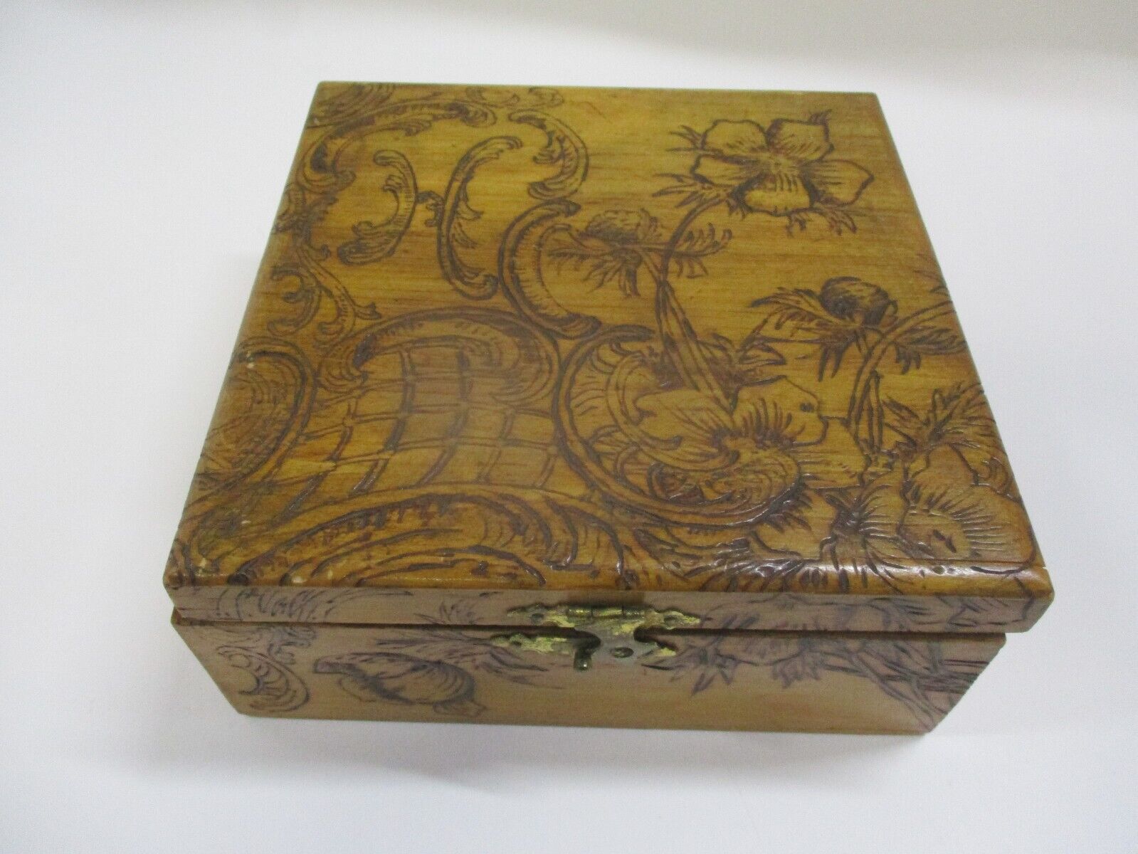 Vintage Wood Box Decorated with Flowers