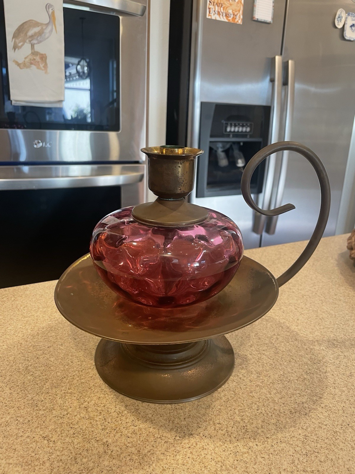 Antique 1885‑1910 Cranberry Glass Brass Victorian Candle Lamp