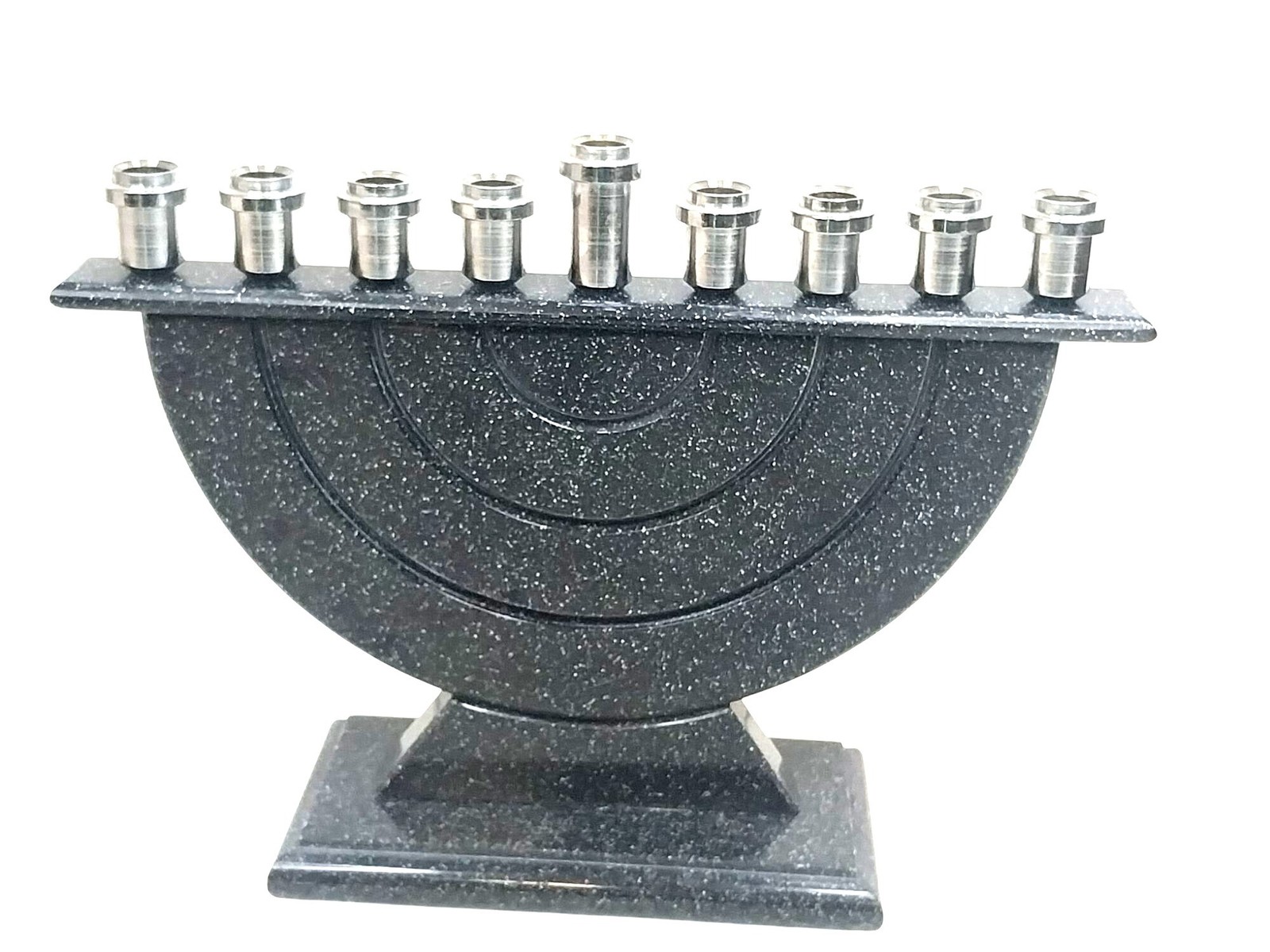 Black Faux Marble Hanukkah Menorah With Metal Candle Holders