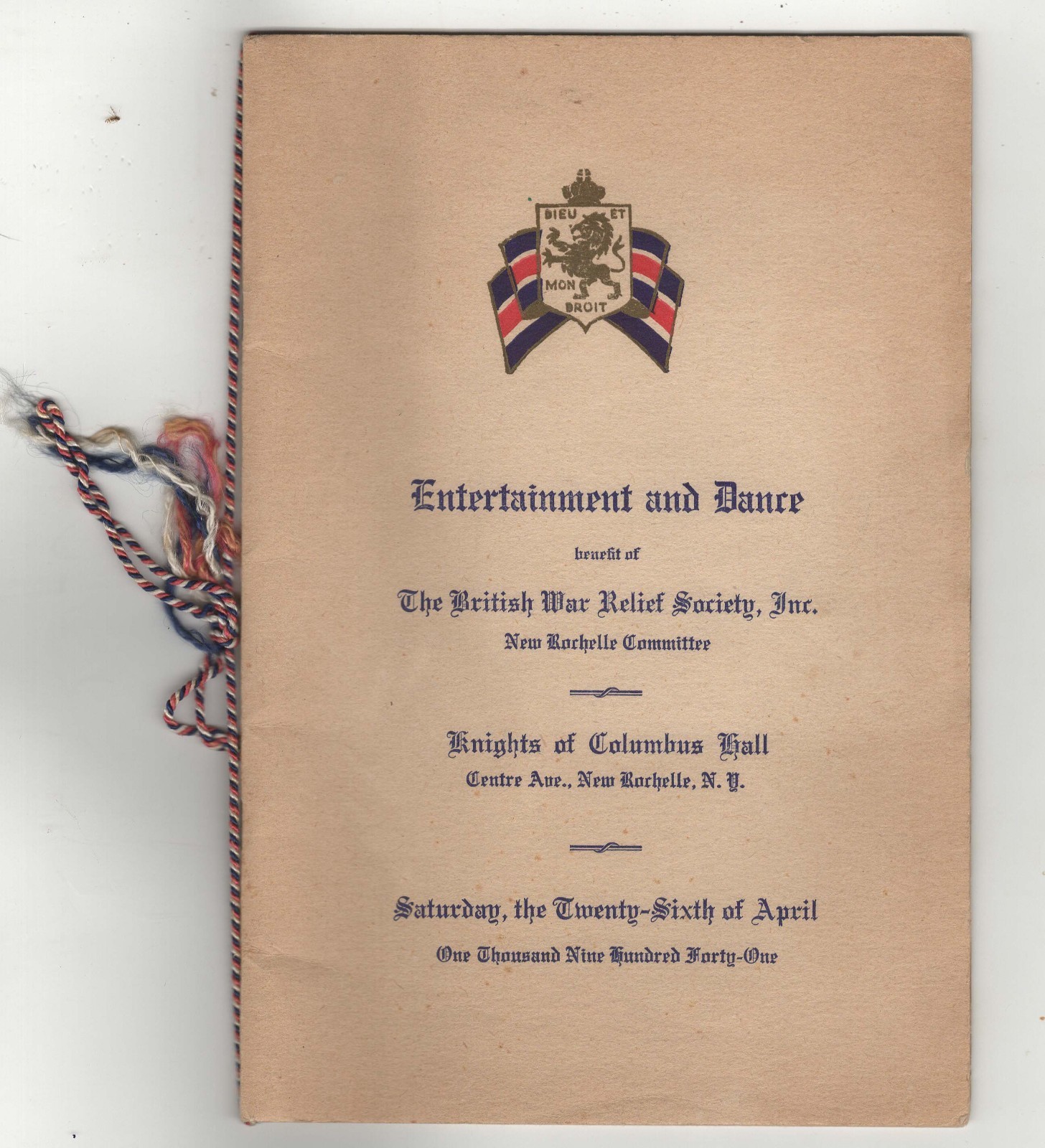 1941 British War Relief Dance Program New Rochelle, NY 1941 British War Relief Dance Program New Rochelle, NY