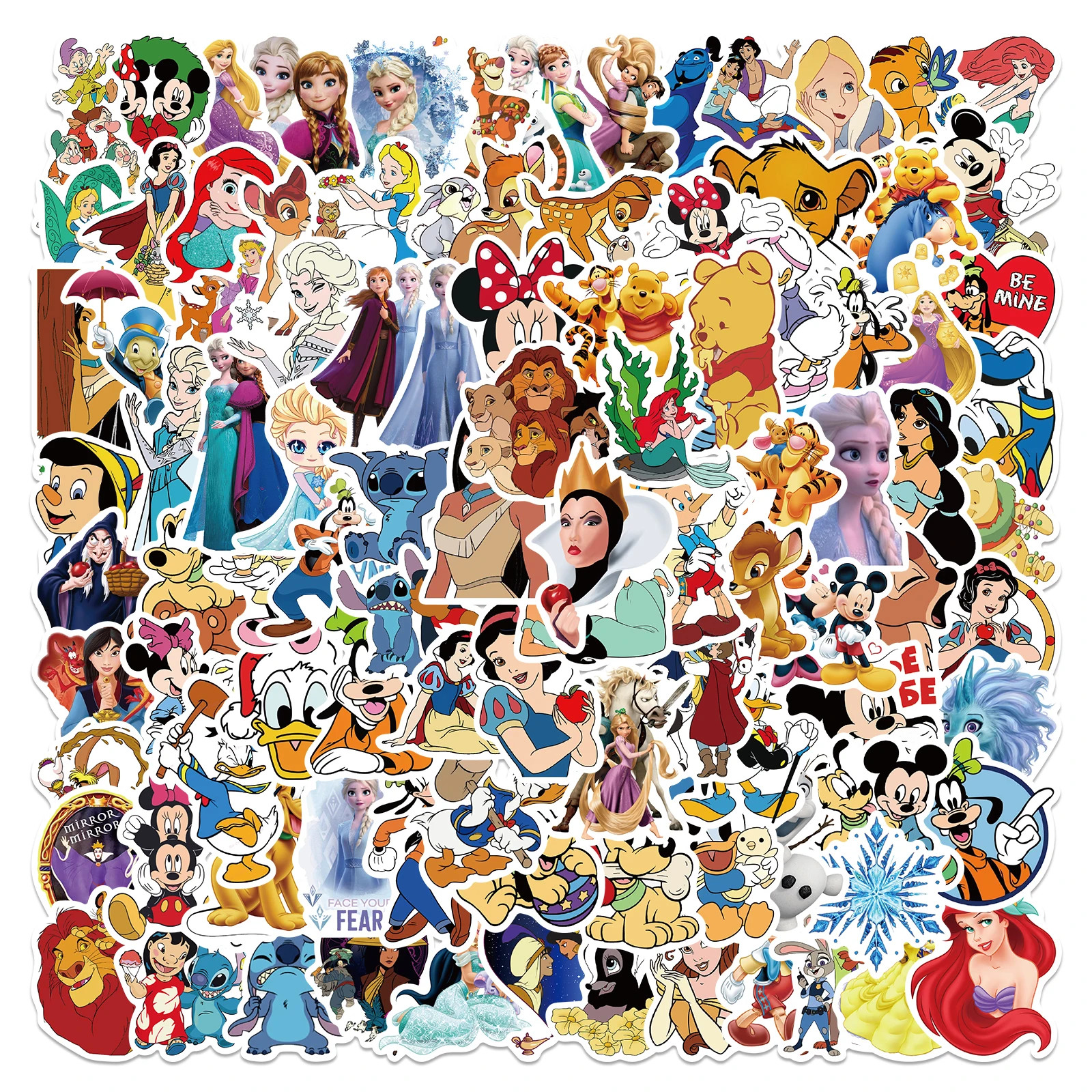 Disney Stickers 100 Pack Disney Characters Mickey Goofy Pooh 2-3 Inch Large Size