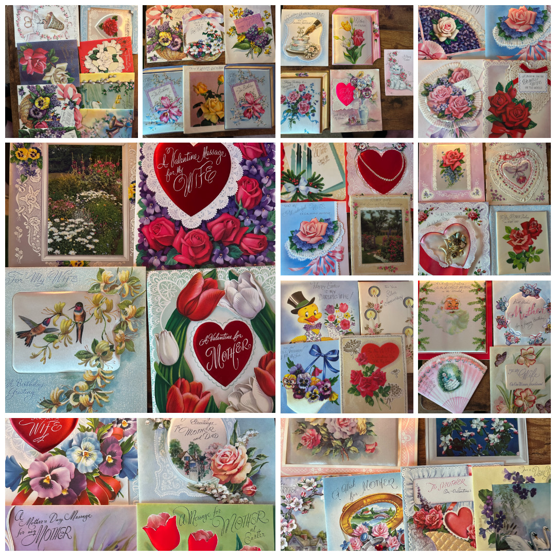 Lot of 53 Vintage 1940s-60s Greeting Cards, Wife, Mother, Valentine, Christmas