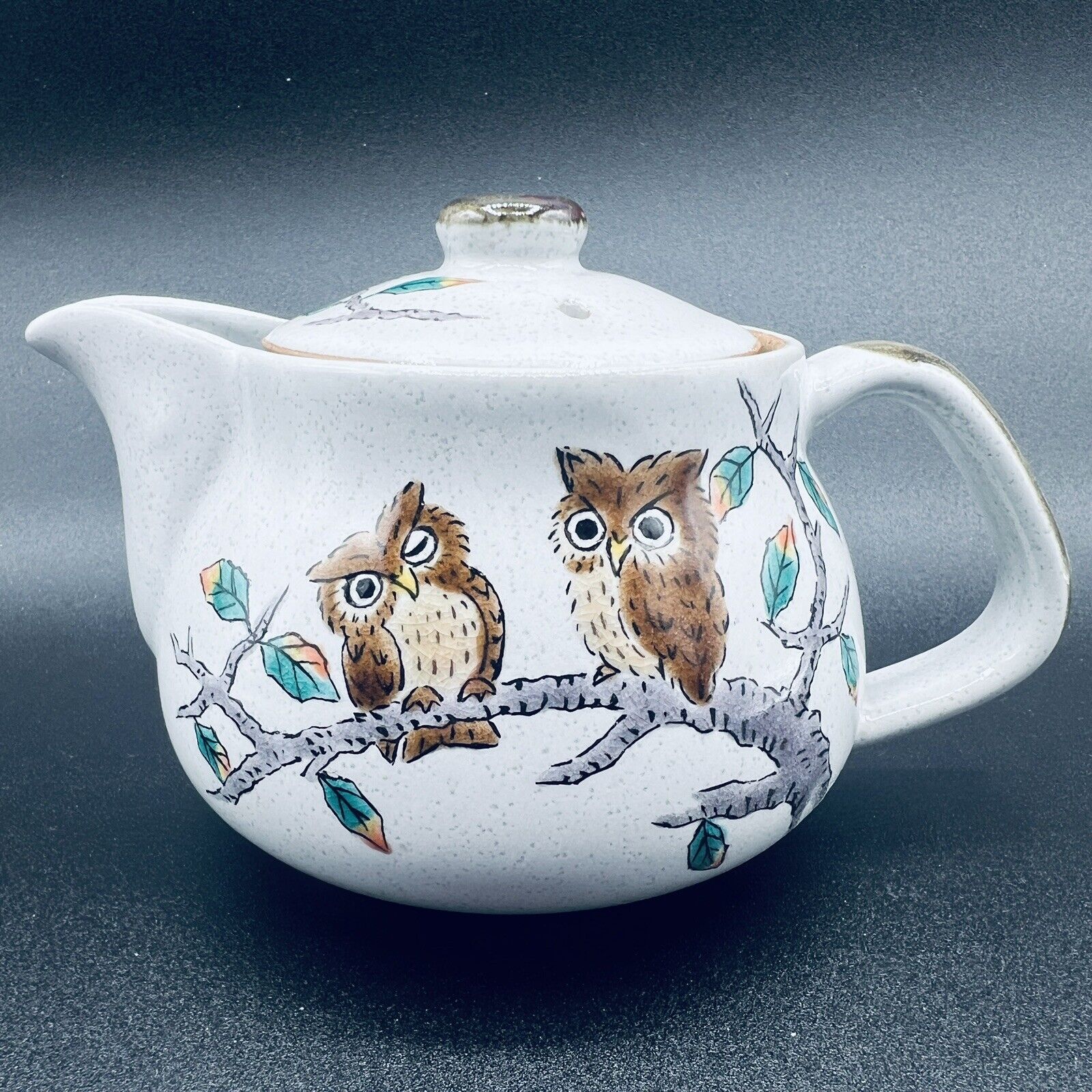 Kutani Yaki Ware Kyusu Porcelain Tea Pot 360ml Fukuro Owl Made in Japan Boxed