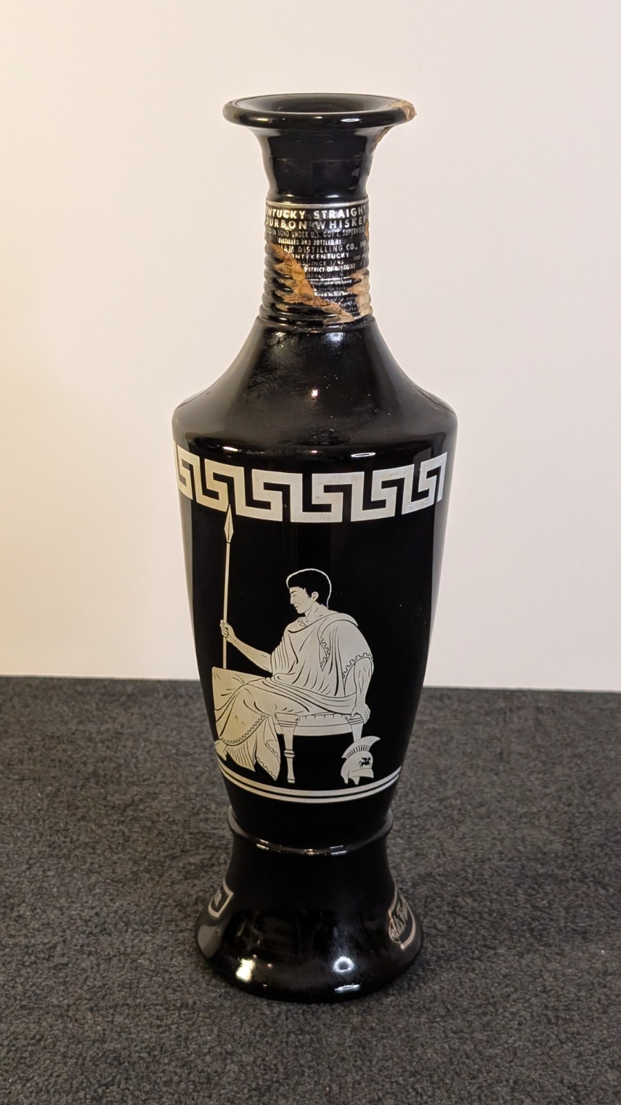 VTG 1950s Jim Beam Black & White Glass Decanter Greek / Roman Emperor 1958 