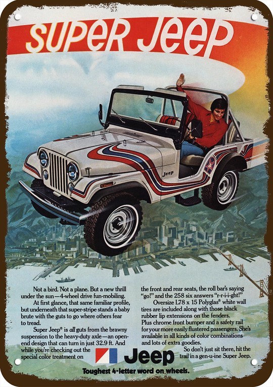 1973 SUPER JEEP 4X4 SUV 4-Wheel-Drive Vintage-Look DECORATIVE REPLICA METAL SIGN