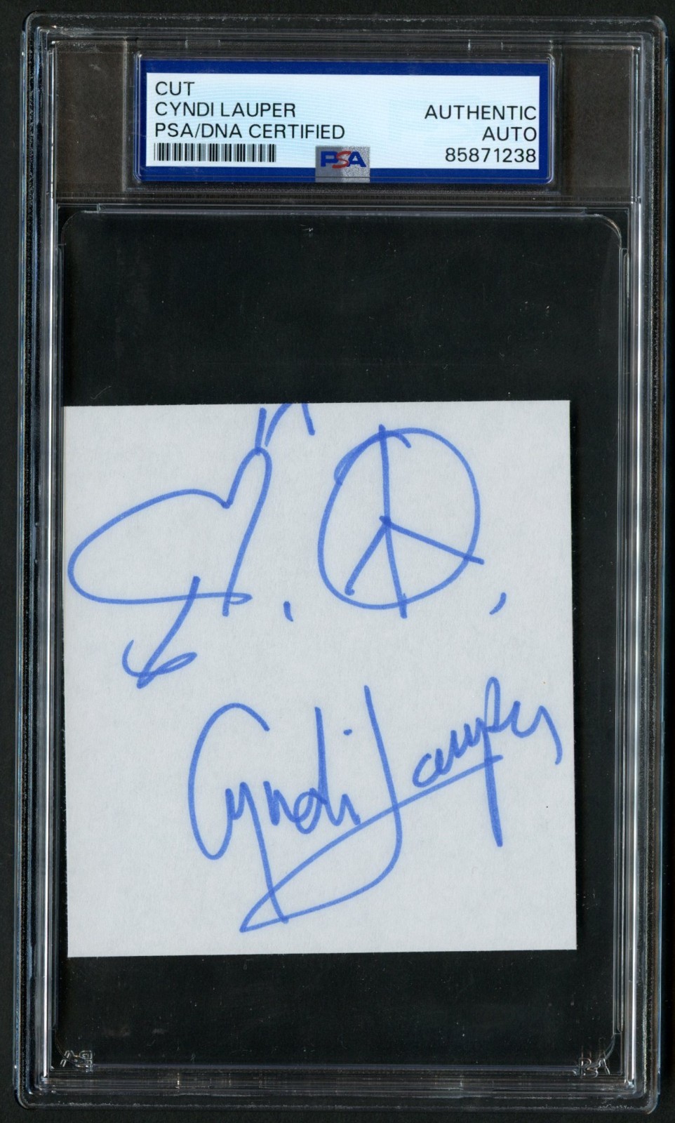 Cyndi Lauper signed autograph 3.5x3.5 Cut Singer Actress RC PSA Slabbed