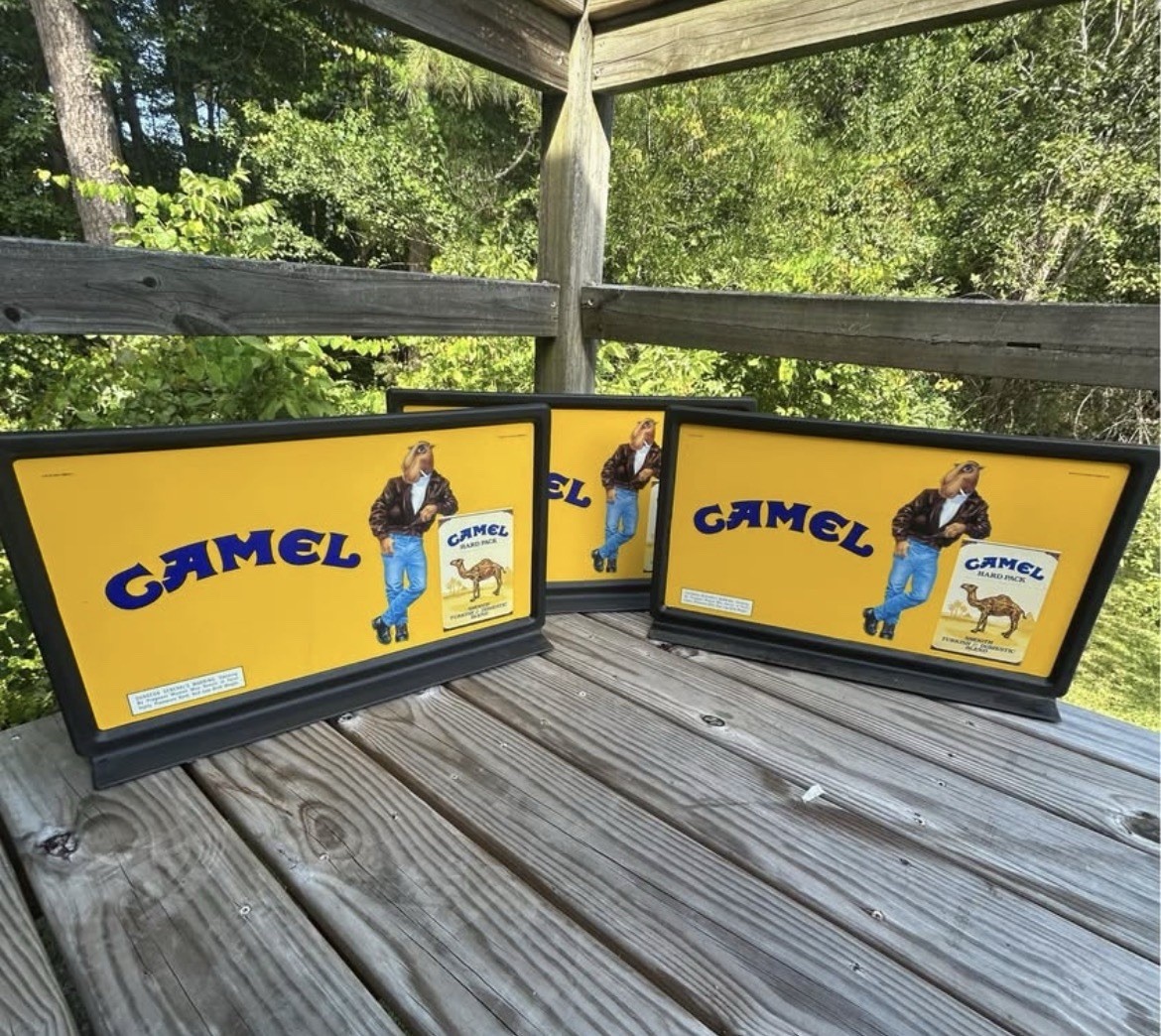Camel Joe Camel Hard Playic Yellow Framed Collectible Tobacco Advertising Sign