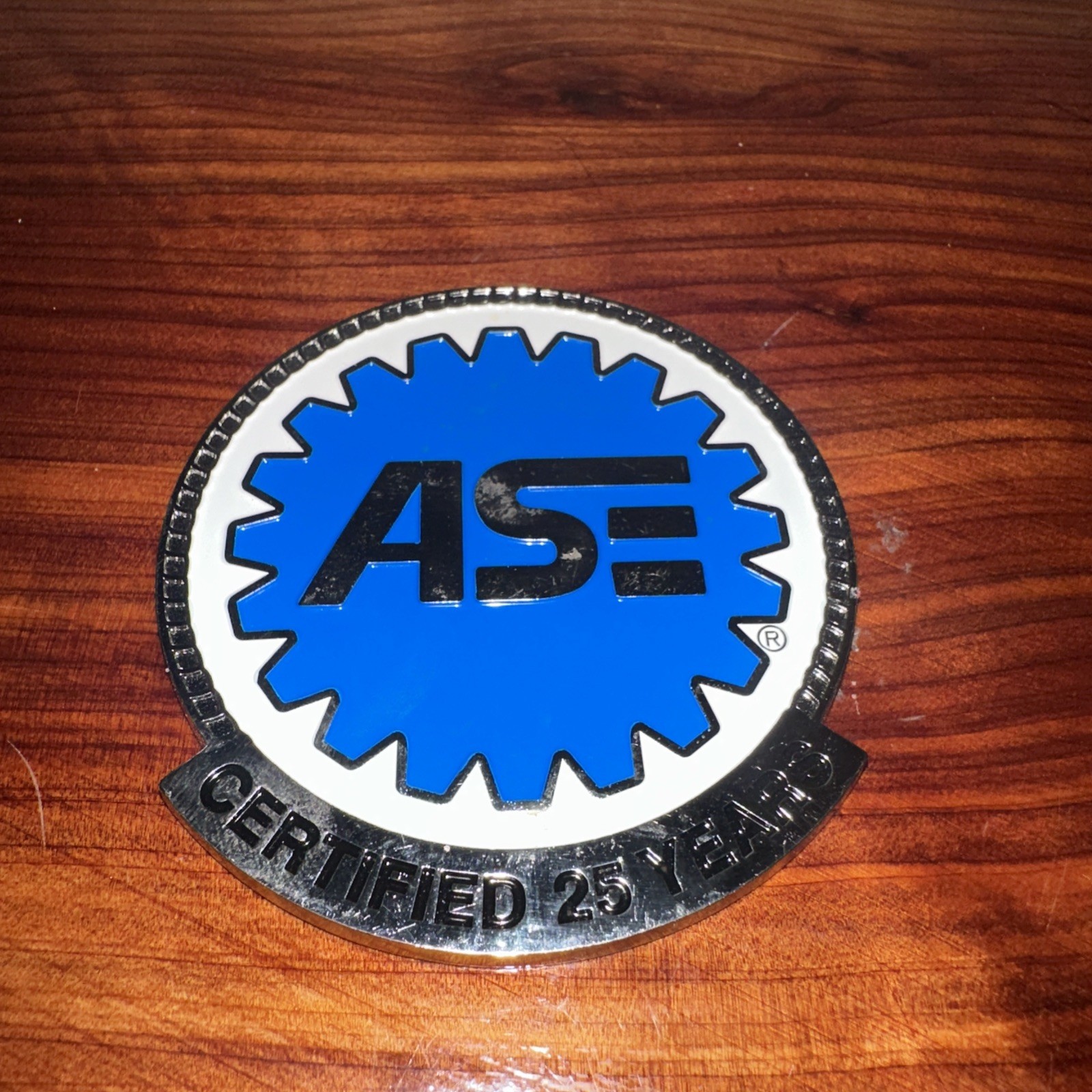 VINTAGE ASE 25+ Years Certified Technician Tool Box Magnet Chrome/Blue 