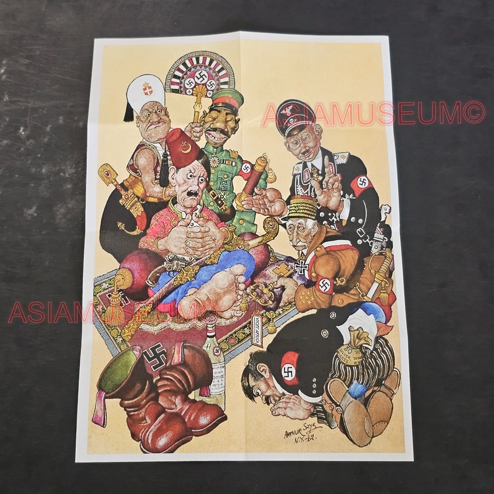 1944 WW2 USA CARICATURE COMIC SATIRICAL EUROPE FUNNY TOJO PROPAGANDA POSTER H118
