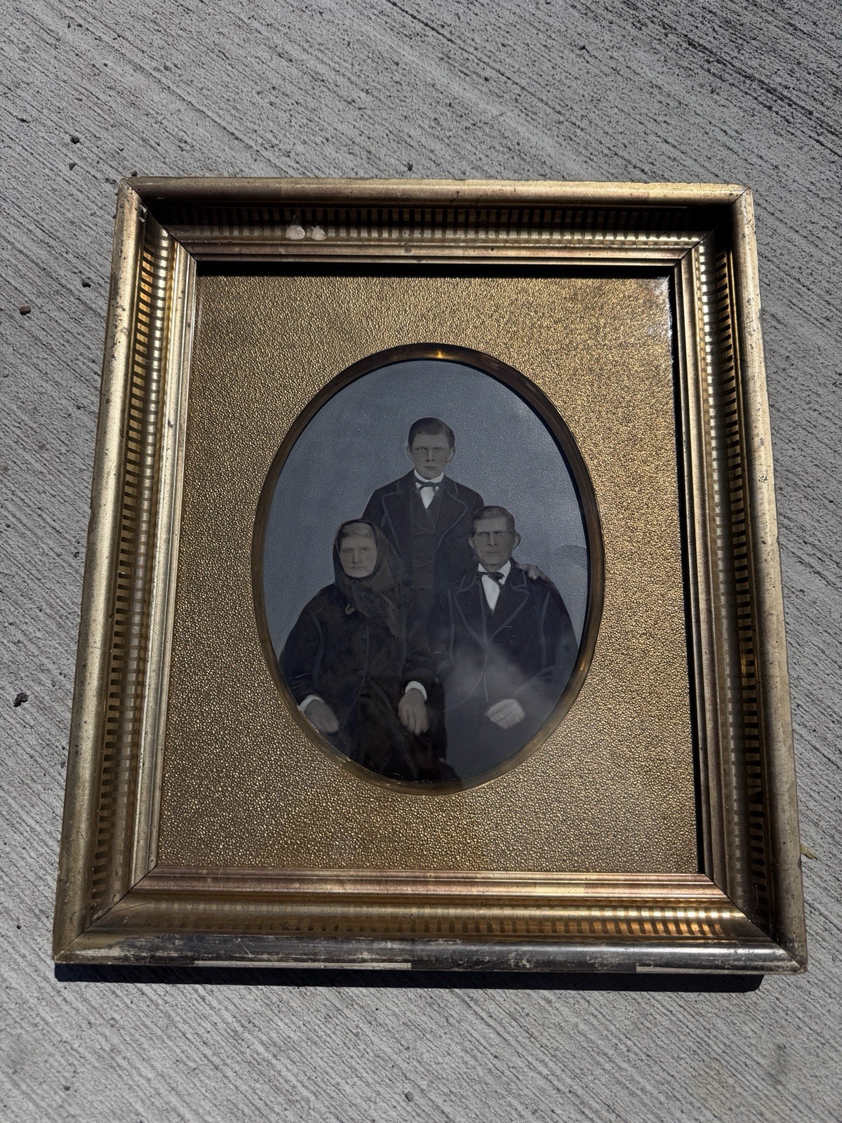 Antique Whole Plate Tintype Traditional Family Photo Portrait Hand Painted 