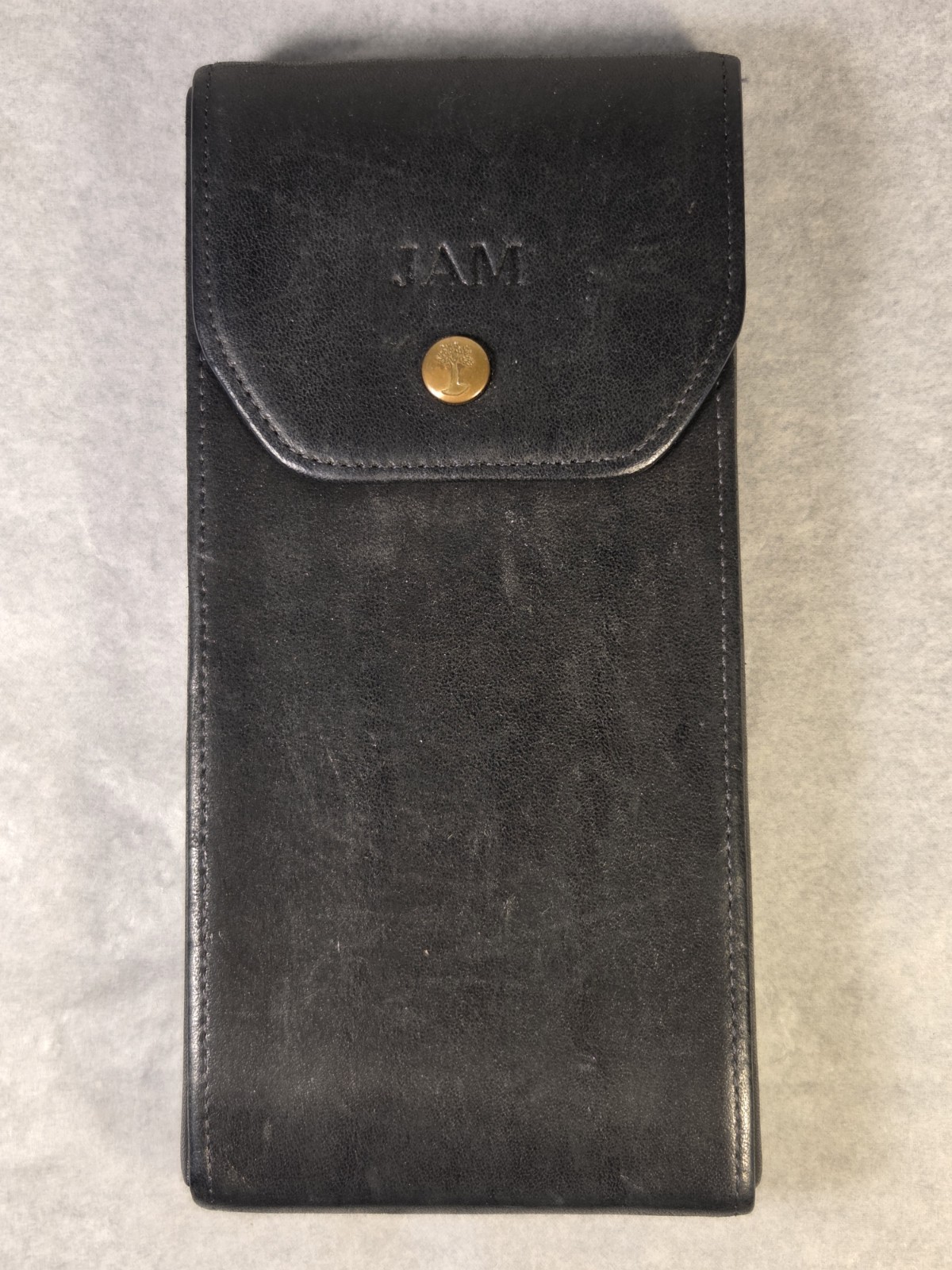Vintage LEVENGER Black Leather Multi Pen Case Pouch Wallet Monogram JAM Holder