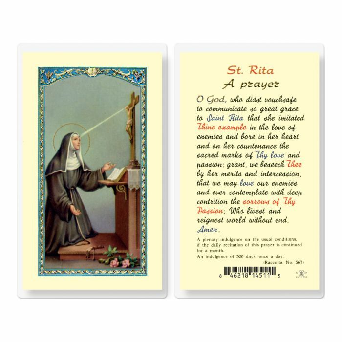 Saint Rita with St. Rita , A Prayer on back - Laminated Holy Card