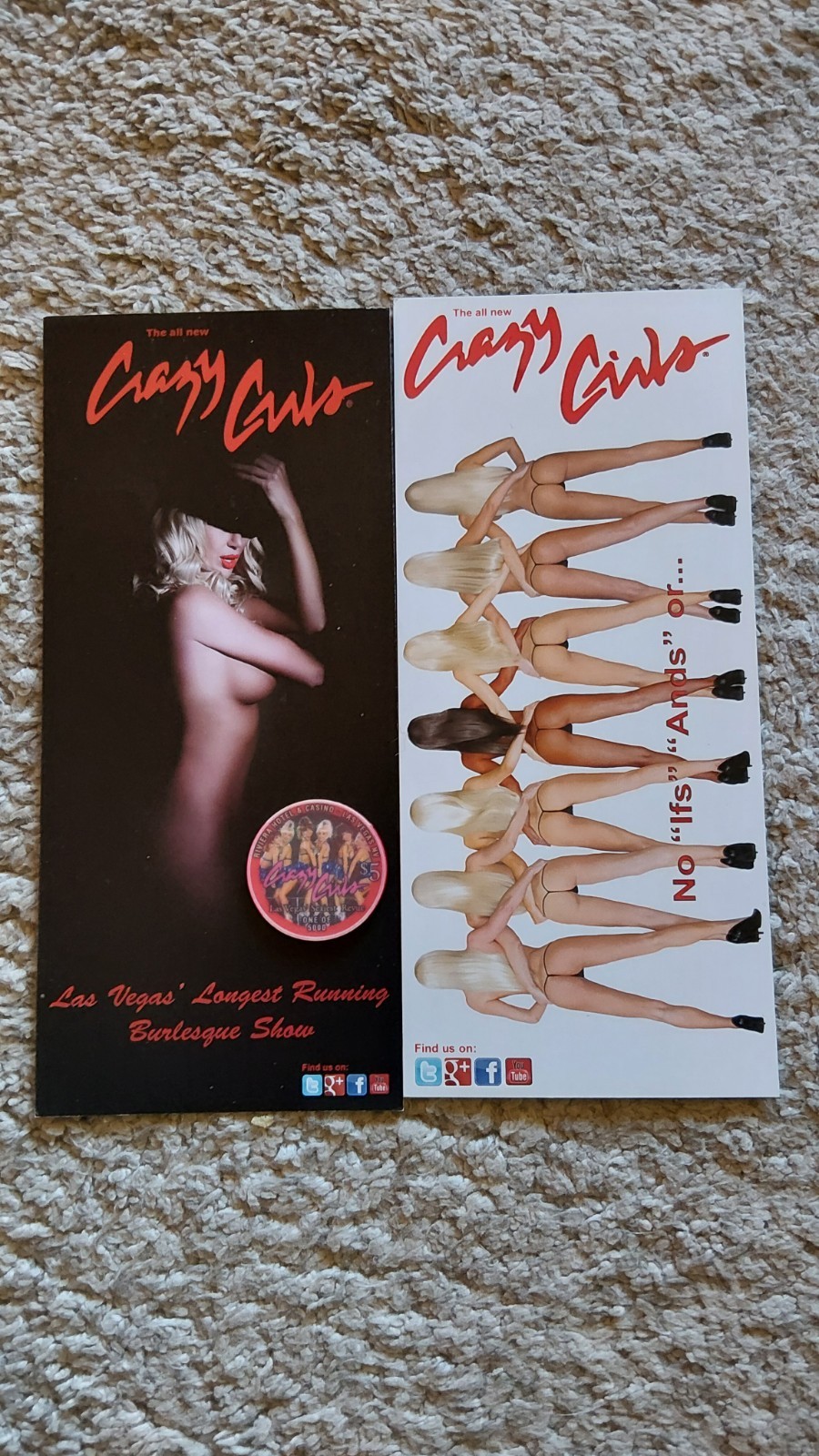 Crazy Girls $5 Chip and 2 Riviera Hotel Casino Las Vegas Show Cards