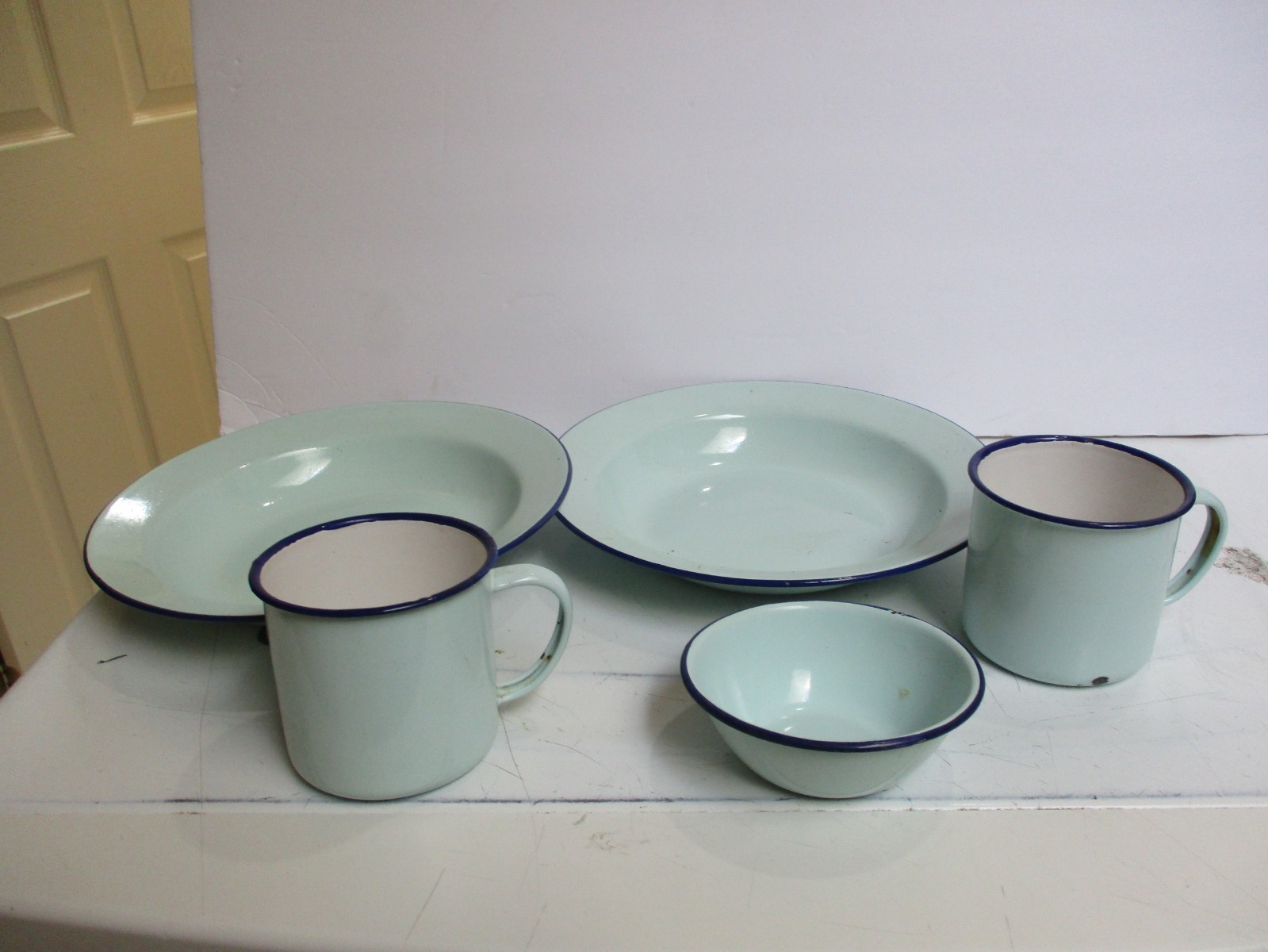 VTG Mint Green Bumper Harvest Enamelware Camping 5 Piece Lot