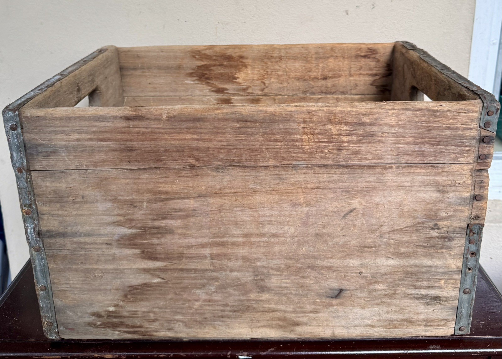 Vintage Heavy Wood Dairy Milk Soda Crate Metal Wooden Box Primitive 17x12x10 
