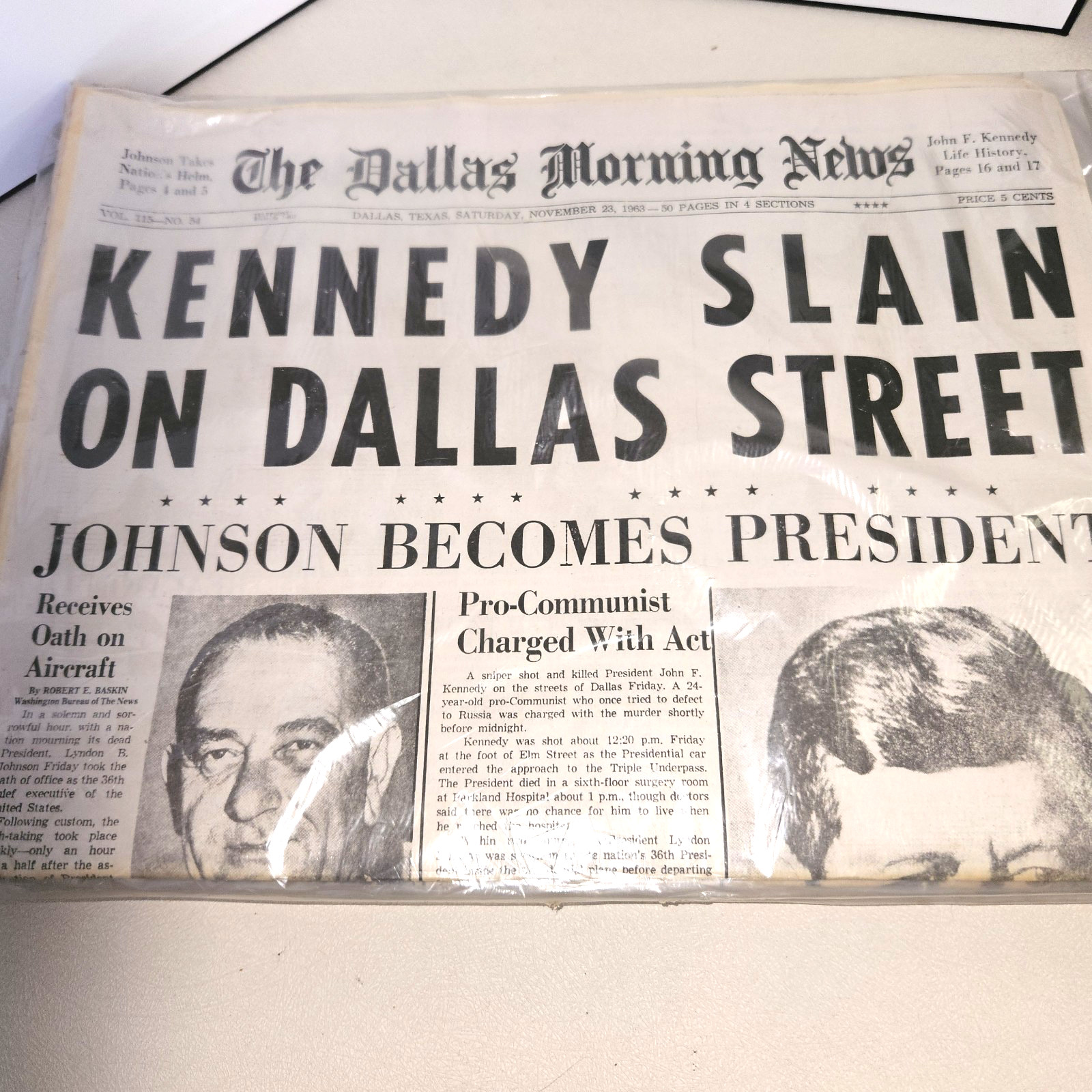 1963 JFK Assassination Newspaper Dallas Morning News Nov 23 Kennedy 2nd edition