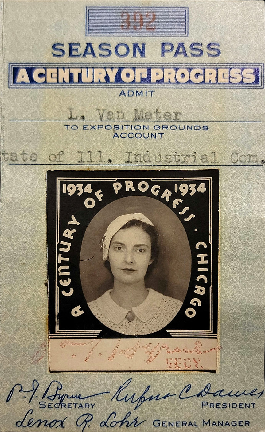 Chicago Illinois 1934 Worlds Fair Century Of Progress Pass Woman Vintage Photo