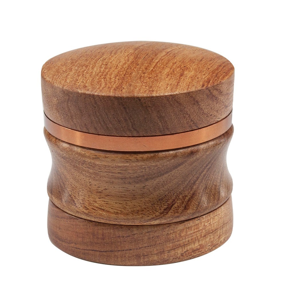 2.4\'\' 4 Piece Walnut Solid Wood Metal Herbal Herb Spice Grinder Crusher Gold