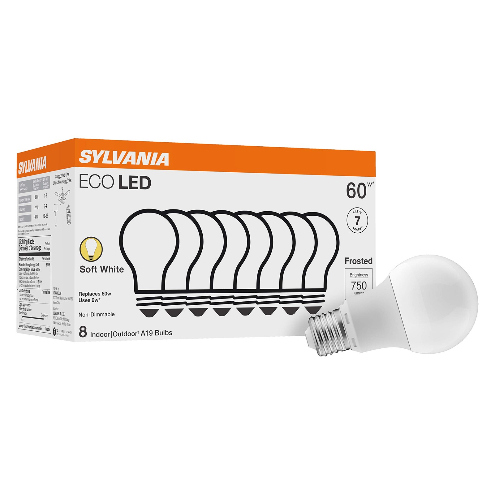 Sylvania ECO LED Light Bulb, A19 60W 8 Count (Pack of 1), Soft White Sylvania ECO LED Light Bulb, A19 60W 8 Count (Pack of 1), Soft White
