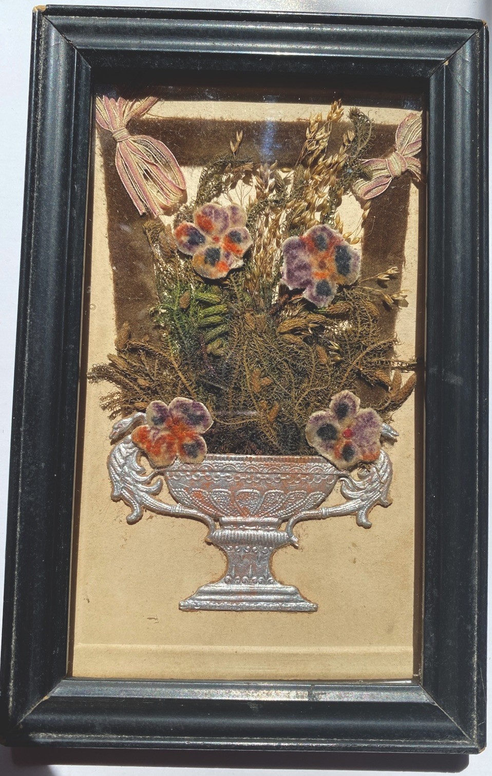 Antique c1907 German Postcard With Silver Dresden Ornament Urn w/Flowers/Ribbons