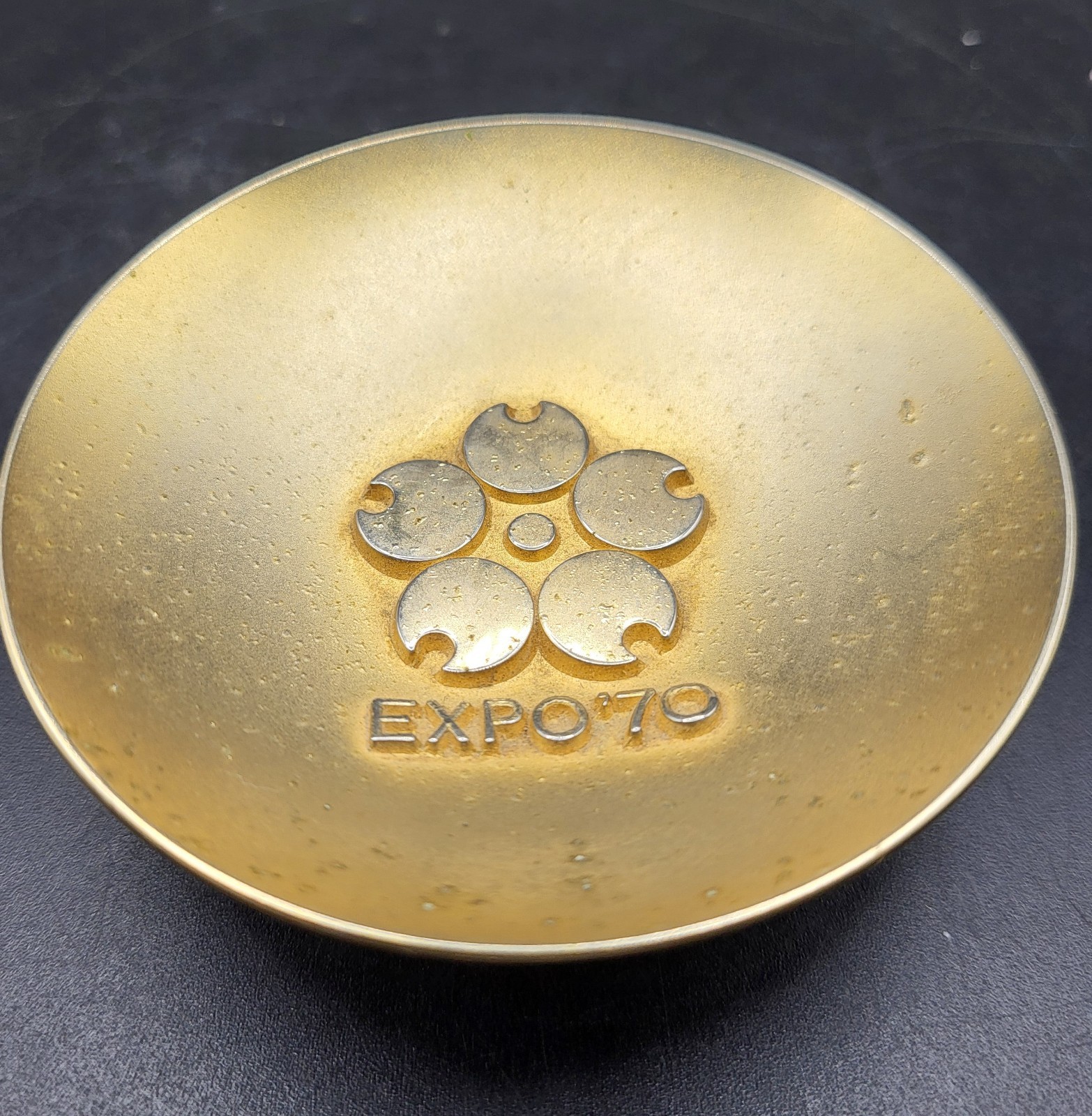  24 K Gold Plated Brass Japan Miniature Sake Cup  Expo 70 Souvenir MMS Co- Rare
