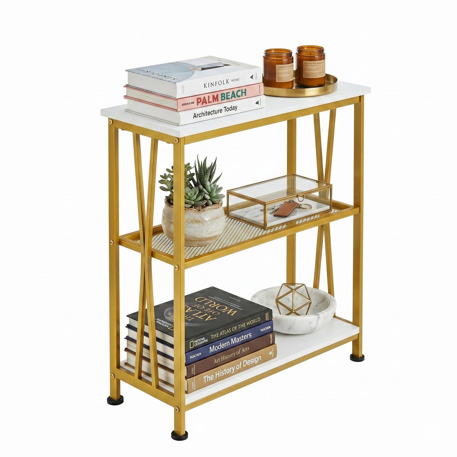 Narrow Side Table, End Table with 3 Tier Storage Shelves, Industrial Rustic A...