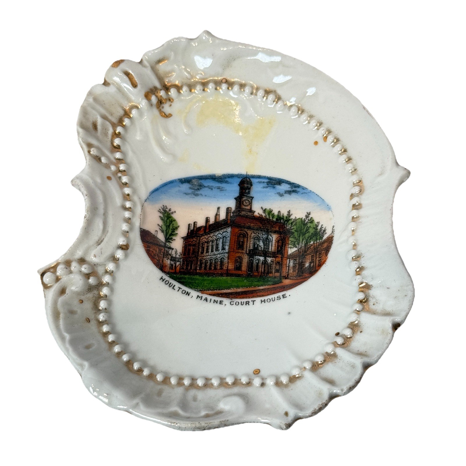 HOULTON MAINE ME Antique Souvenir COURT HOUSE TRINKET DISH PLATE ASHTRAY