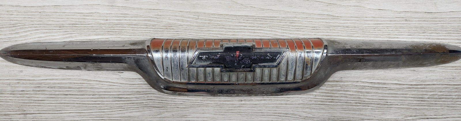 1956–1957 Chevrolet Task Force truck hood emblem MEASURES 30' (GM part #3725689)
