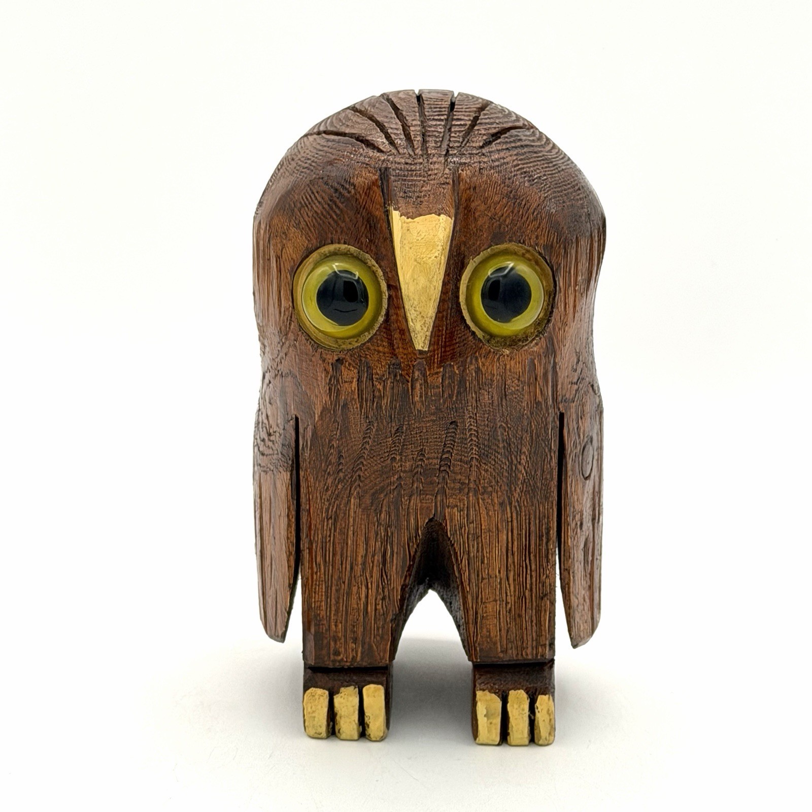 Hand Carved Wooden Owl Figurine Bird Statue Sculpture Rustic Wood Carving 6 Inch