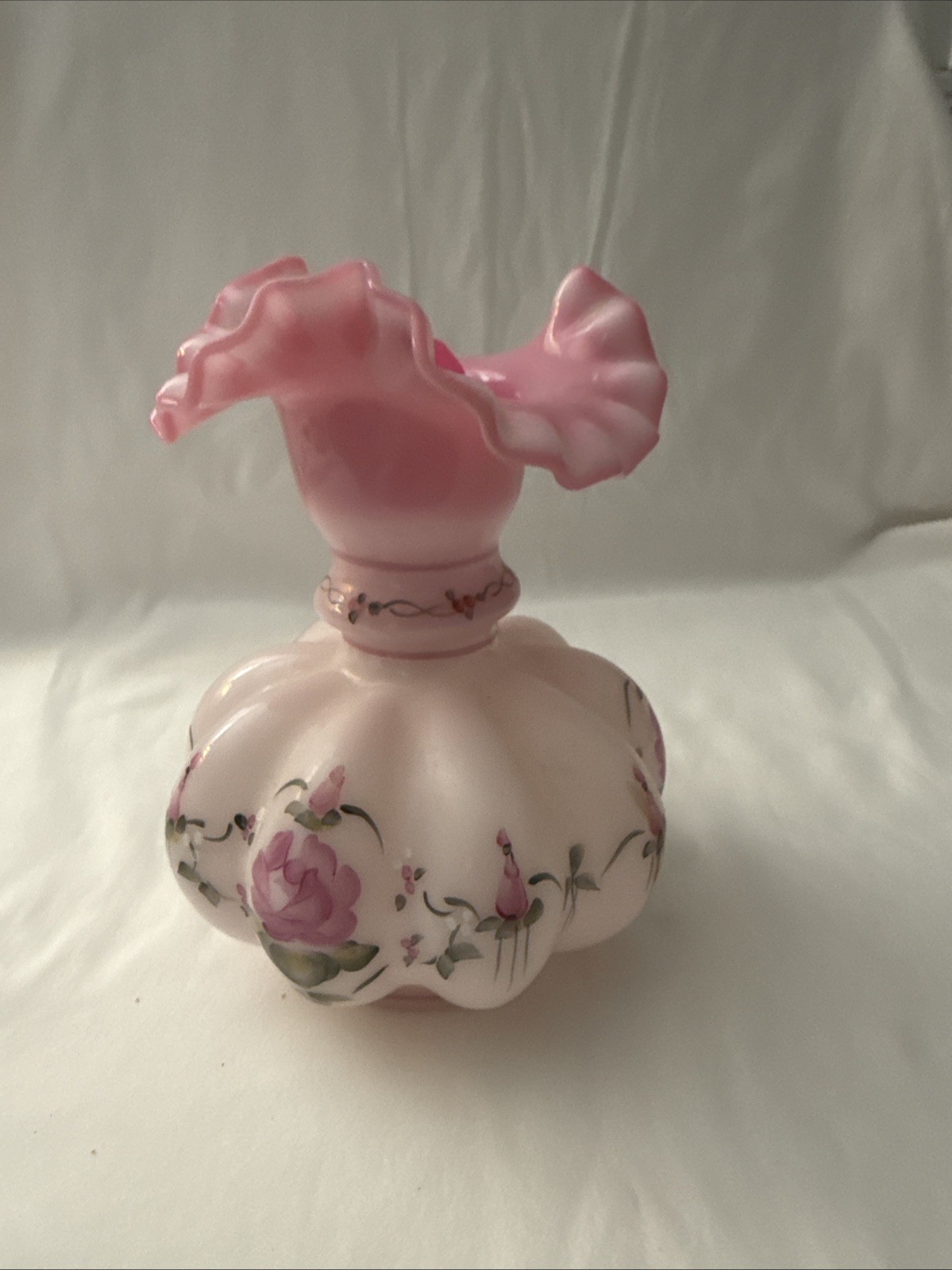 Fenton Glass Rosalene Melon Vase “French Rose” Limited Edition Rare Excellent