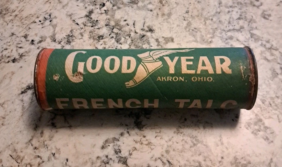 antique GOODYEAR TIRE FRENCH TALC with CONTENTS akron oh RARE antique GOODYEAR TIRE FRENCH TALC with CONTENTS akron oh RARE