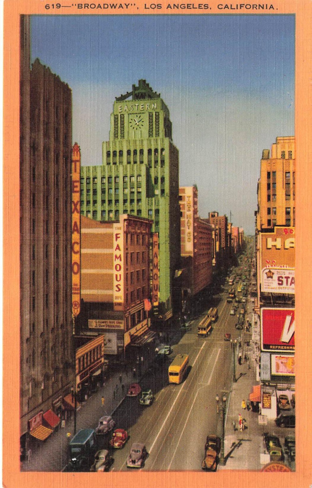 LOS ANGELES CA \'BROADWAY\' STREET VIEW 1940s LINEN POSTCARD 081626 V