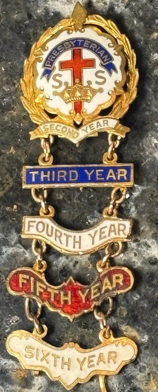 Vintage Presbyterian Sunday School Attendance Pin 2nd-6th Year Gold Filled