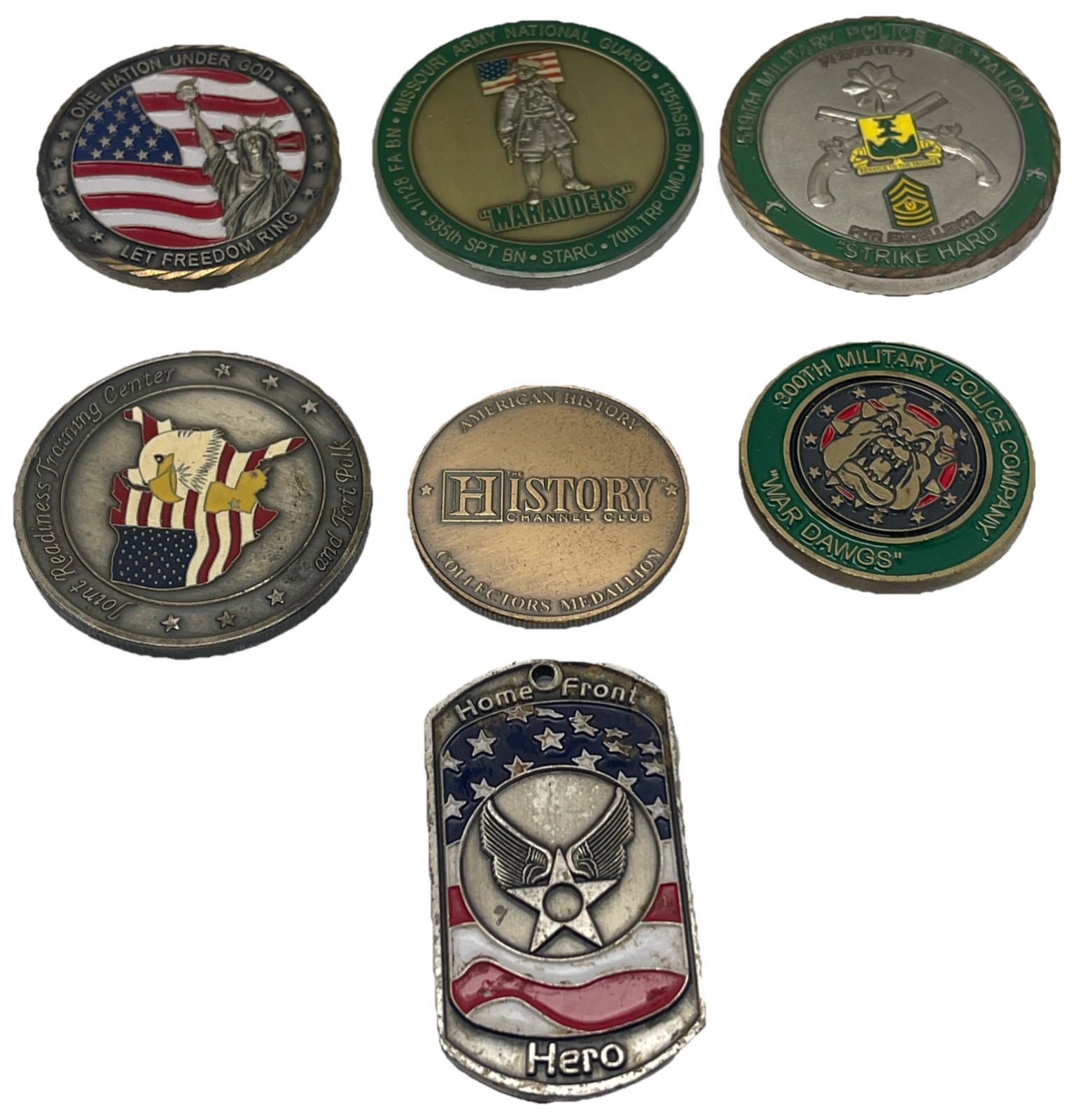 LOT OF 6 DIFFERENT MILITARY RELATED CHALLENGE COINS And Pendant LOT OF 6 DIFFERENT MILITARY RELATED CHALLENGE COINS And Pendant
