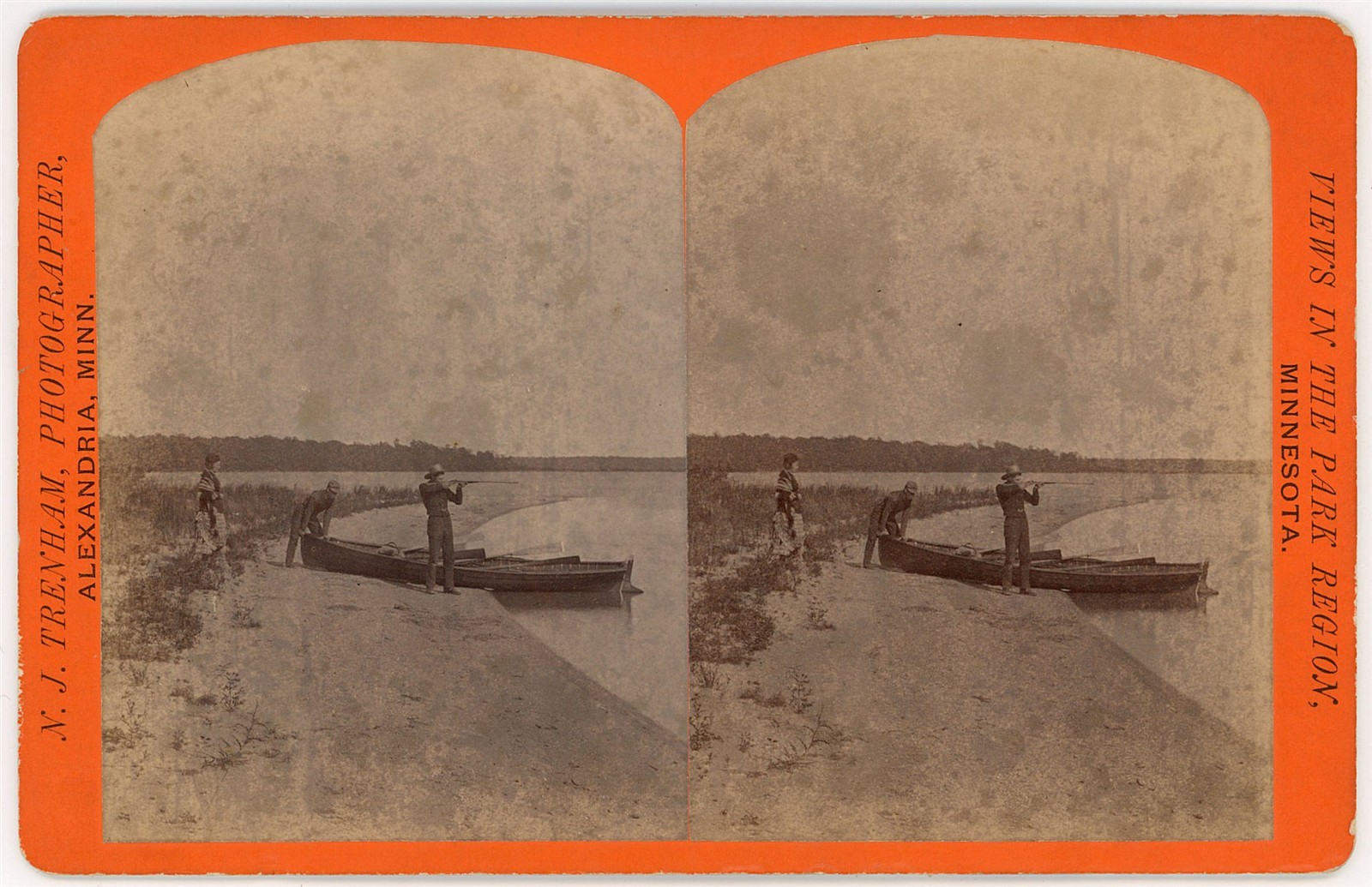 MINNESOTA STEREOVIEW - Alexandria - Lake Carlos Hunters - NJ Trenham 1880s