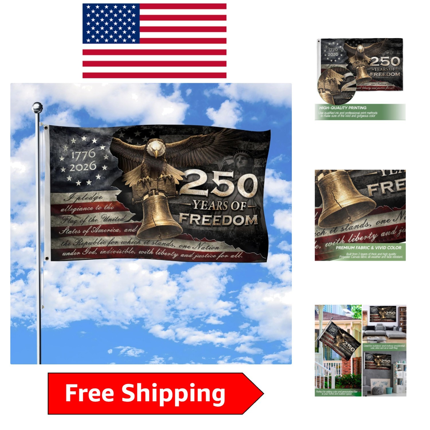 Durable 3x5 Ft Commemorative USA Flag - Vibrant Eagle Design, Indoor/Outdoor Use