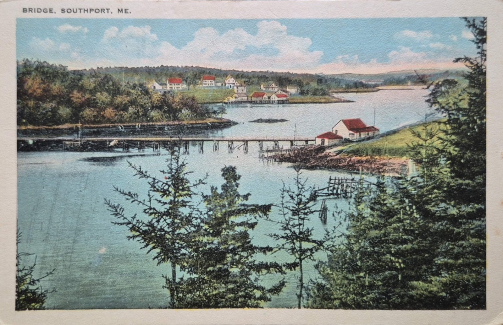 Southport, ME. 1920s Bridge View Postcard