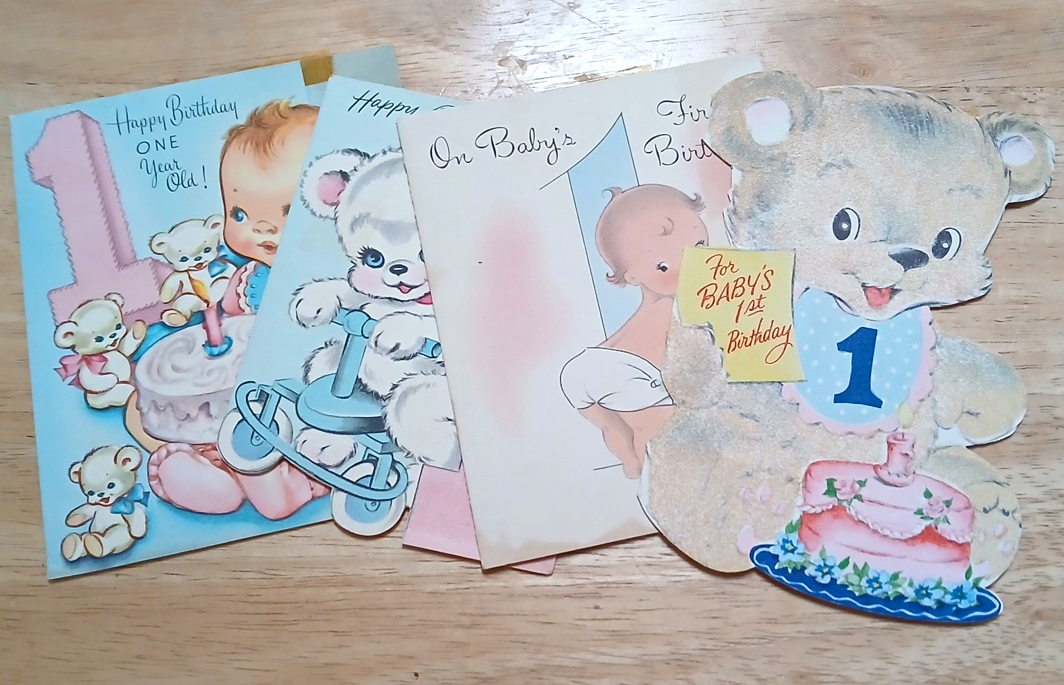 Vintage Baby 1st Birthday Greeting Card Lot of 4 Teddy Bear & Cake Themes 1 Year