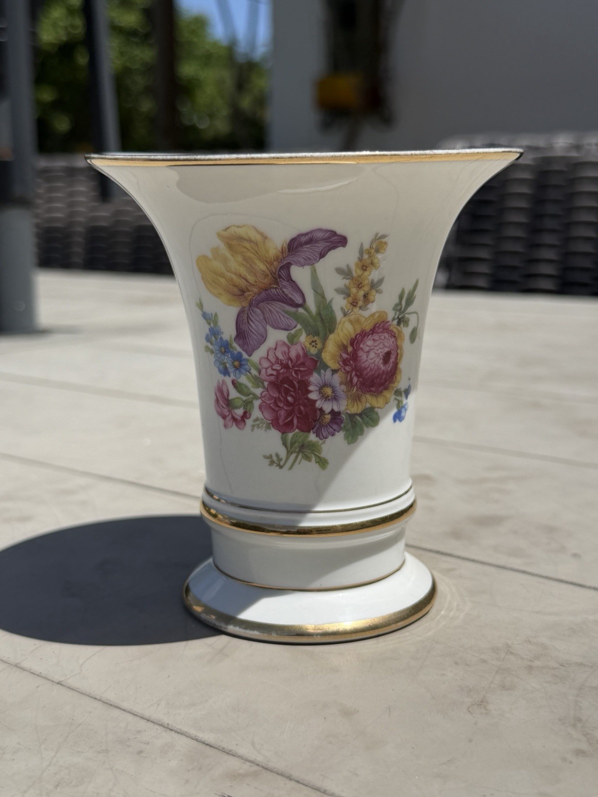 Antique Porcelain Floral Trumpet Vase