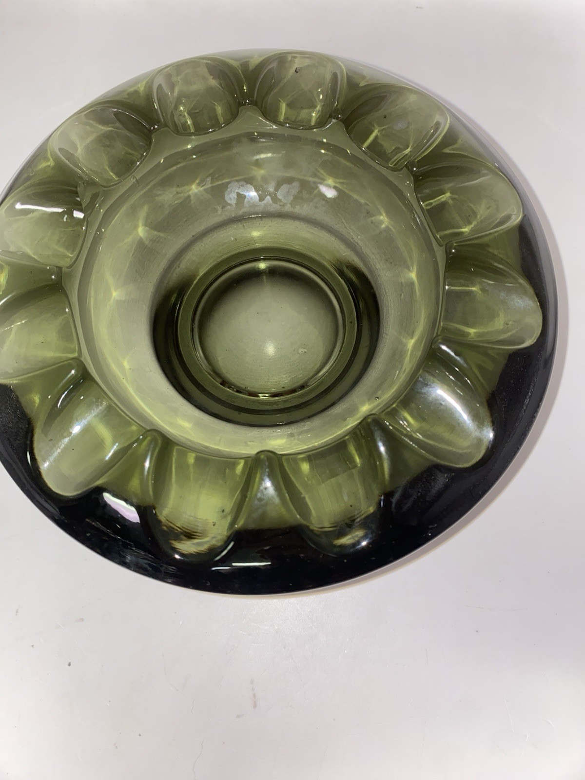 Vintage Mid Century Modern Green Glass Ashtray