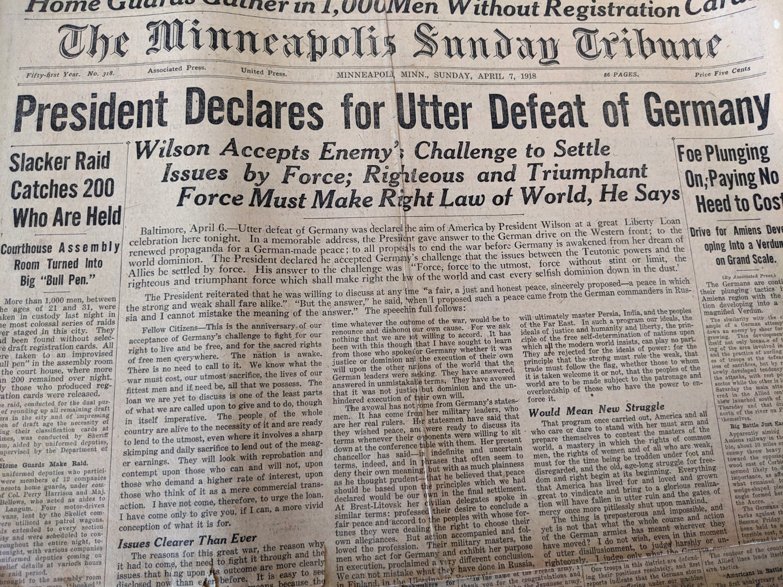 30 Daily WW1 Newspapers April-May 1918 - Full Front Pages & More