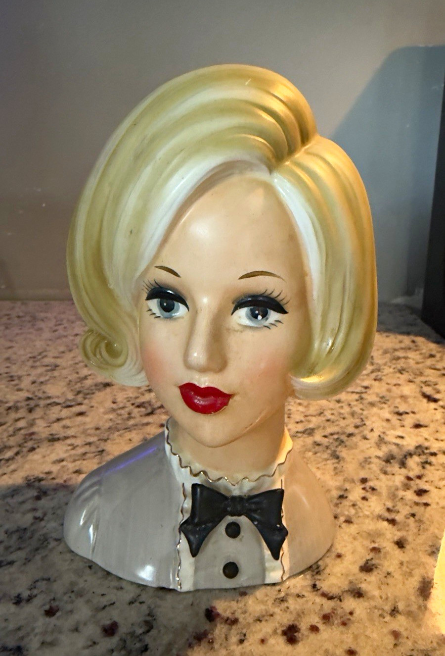 Vintage Ceramic Blonde Girl Head Bust Figurine Glossy 1960s Marked 3265
