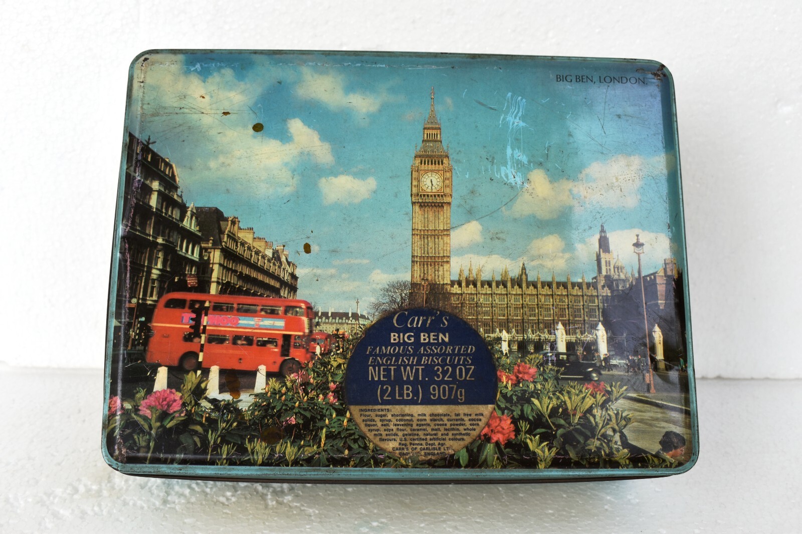 Vintage Carr''s English Biscuits Advertising Tin Box Famous Assorted Big Ben Lon