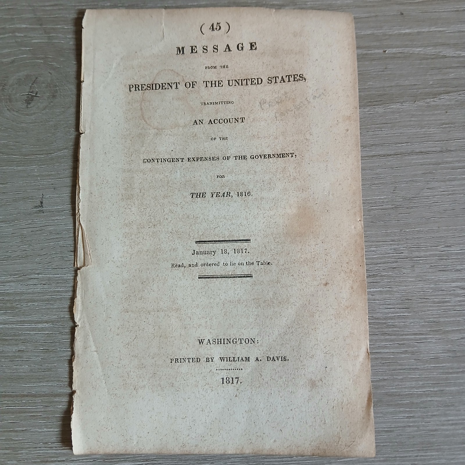 ​1817 Antique US Gov Document - President James Madison Contingent Expenses 1816