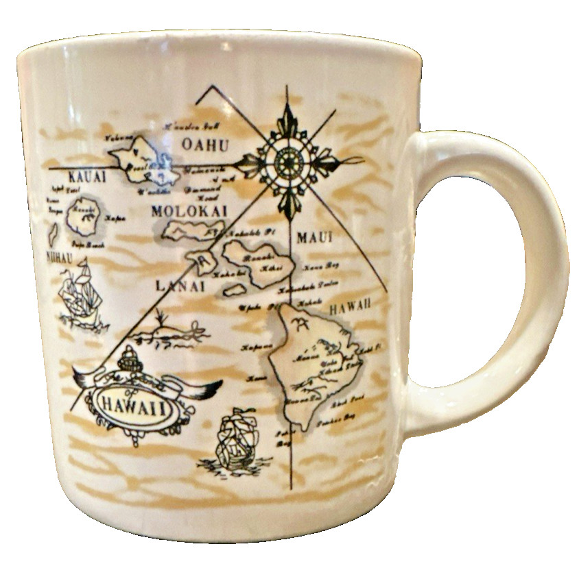 Vintage Hilo Hattie Hawaii Souvenir Mug – Hawaiian Islands Map – Made in Korea