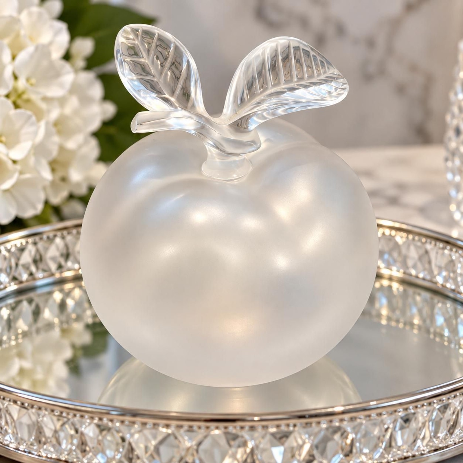 Vintage Lalique Frosted Grand Pomme Crystal Apple Perfume Bottle with Stopper 5.