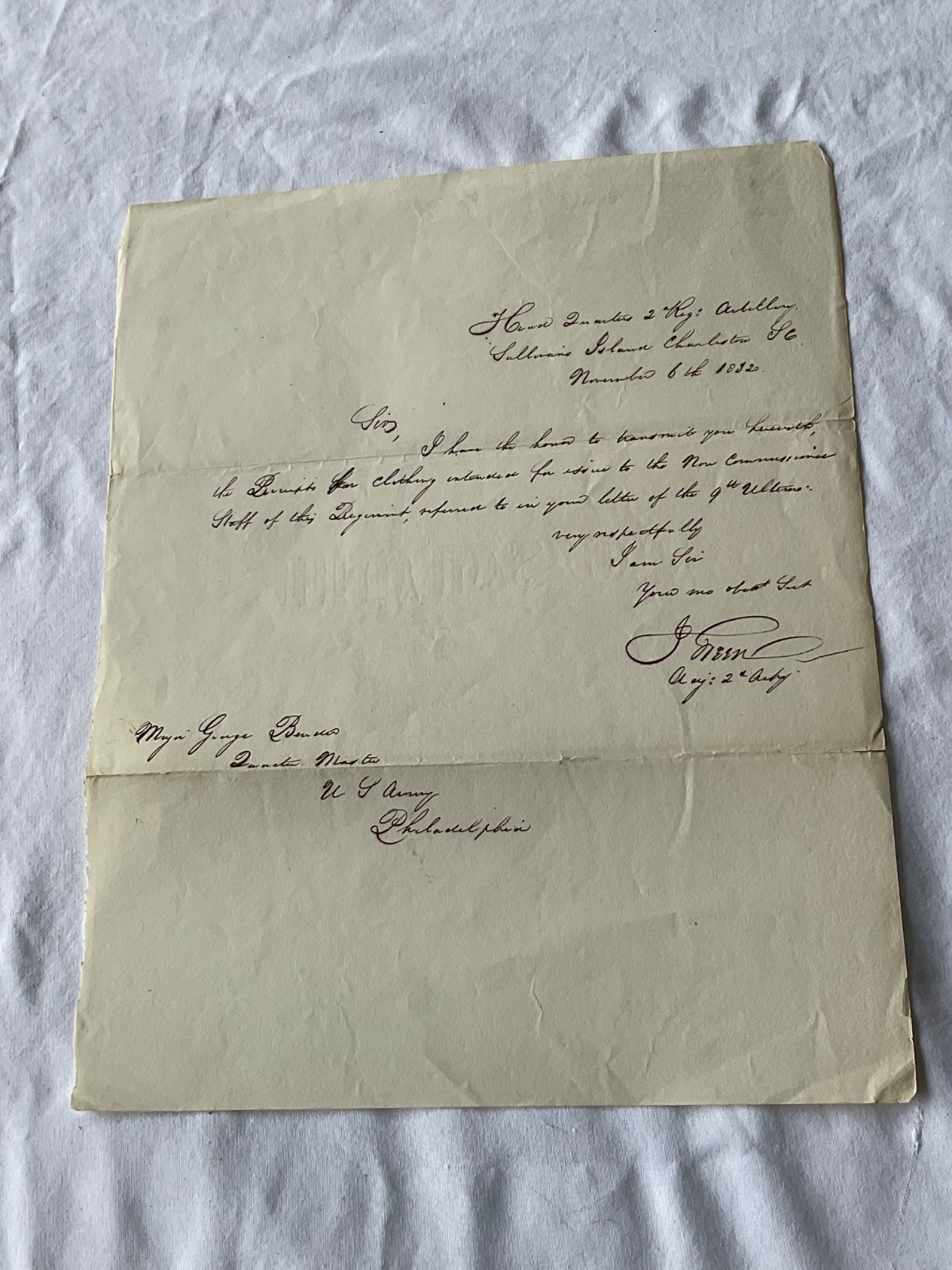 CHARLESTON SOUTH CAROLINA SULLIVAN’S ISLAND US ARMY ORDER 1832 HQ 2nd RGT ARTY