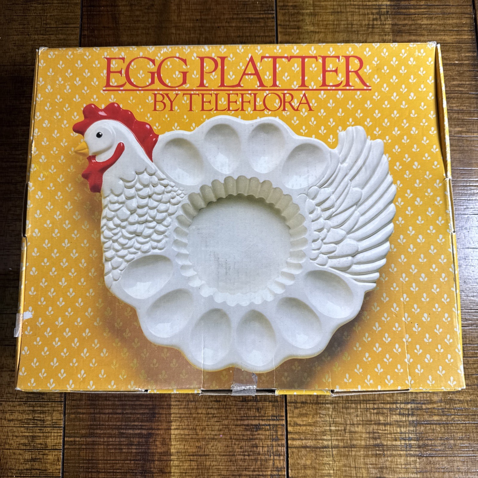 Vintage Teleflora Deviled Egg Platter Dish Rooster Chicken Shaped Portugal