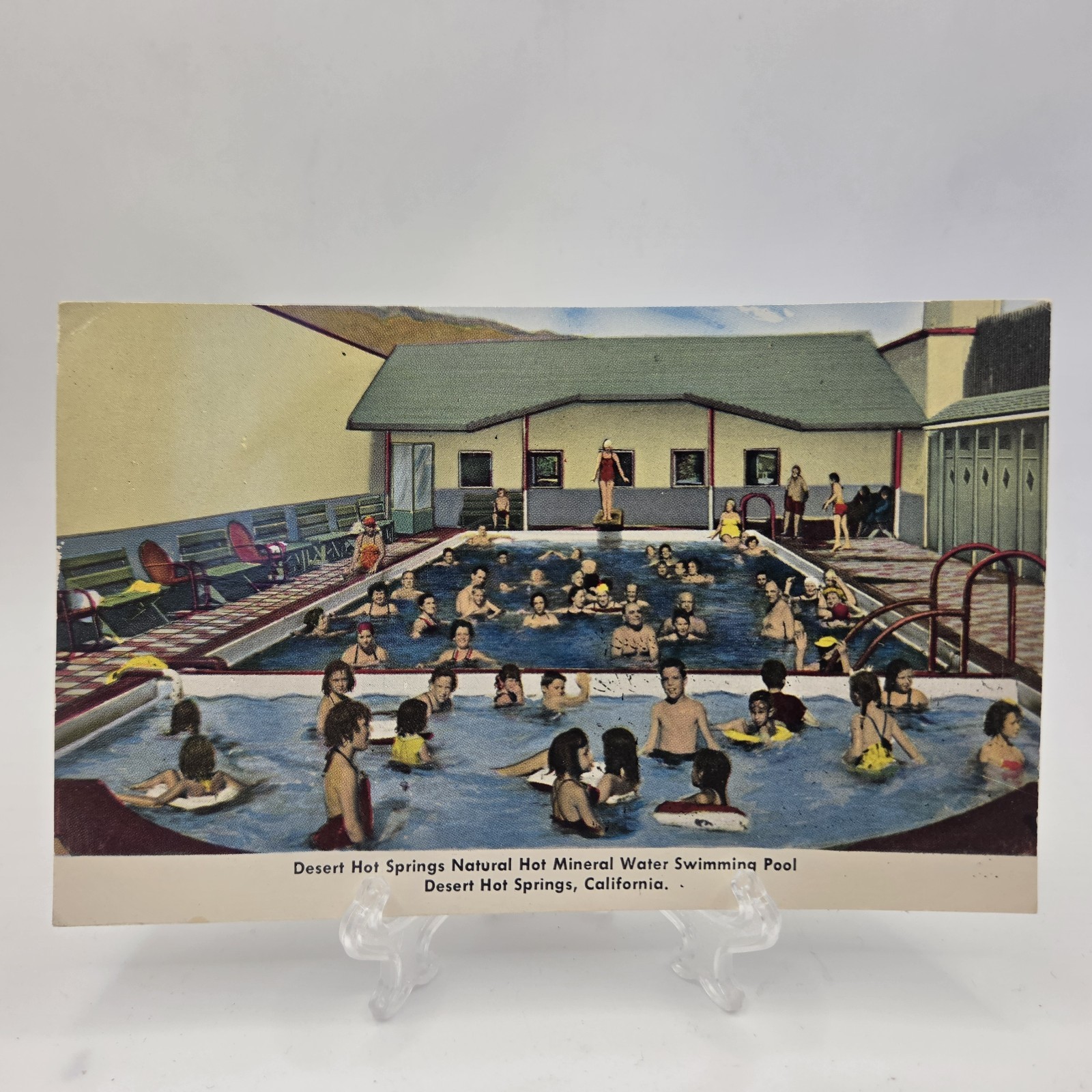1966 Desert Hot Springs Mineral Water Pool California Postcard Advertisement